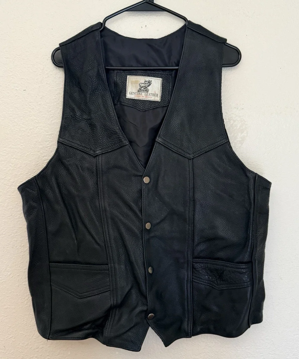VTG GENUINE LEATHER HECHO EN MEXICO SNAP FRINGE VEST SIZE L